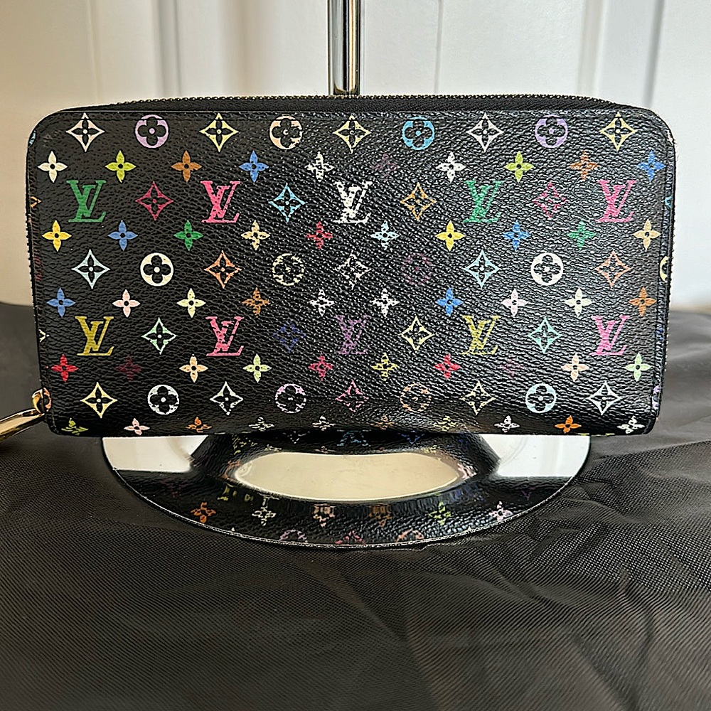 Louis Vuitton Murakami Multicolor Black Long Zipper Wallet EUC